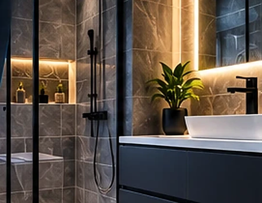 Modern bathroom with feature lighting for homes in Bourne